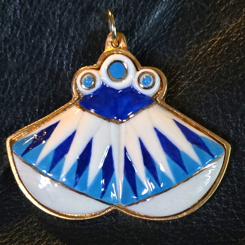Blue Vintage Egyptian porcelain & gold pendant Lotus/water lily - Picture 1 of 7